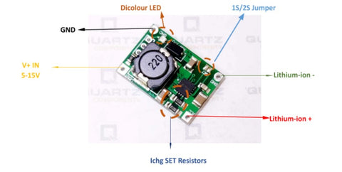 Pin Description for the TP5100 8.4V/4.2V  Li-ion Battery Charging Module