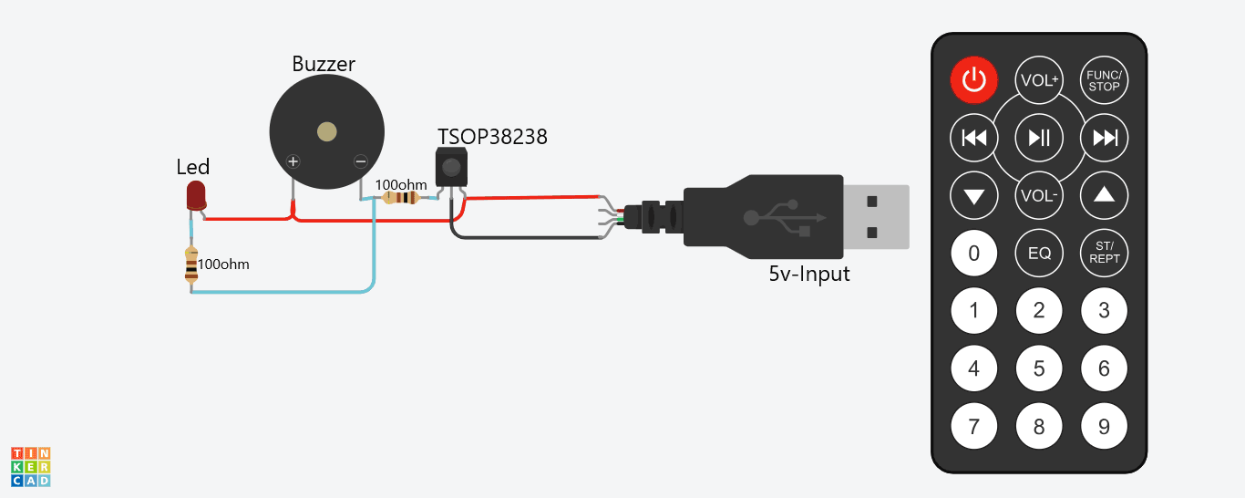 TSOP38238 IR Remote Tester Circuit Diagram