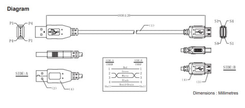 USB Male to Female Extension Cable Dimensions and Footprint