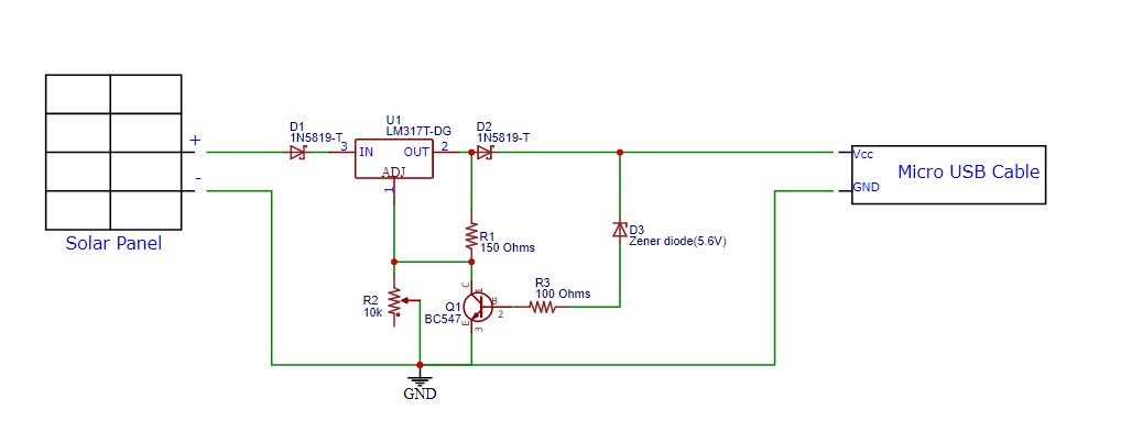 diagrama circuitului încărcătorului de telefon mobil alimentat cu energie solară