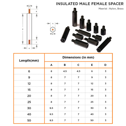 M3 x 6mm Male to Female Nylon threaded Hex Spacer/ Standoff Pillar