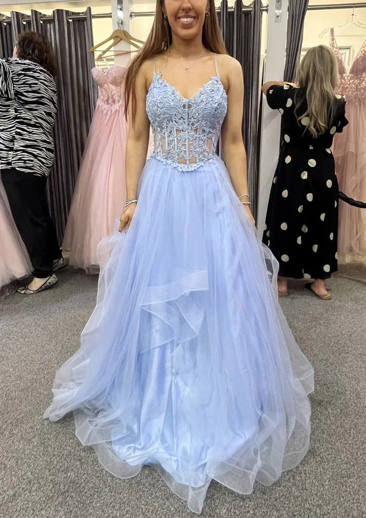 Robe princesse Quinceanera en dentelle bleu ciel pour filles, épaules  dénudées, grande taille, perlée, robes de bal pour fête d'anniversaire, 2023