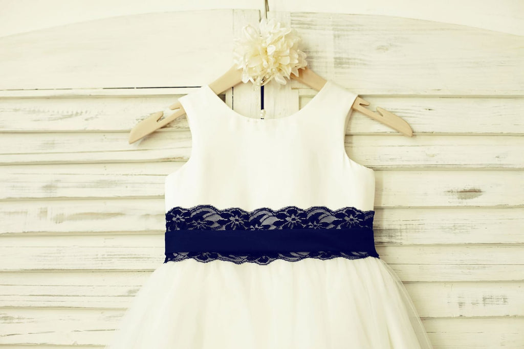 flower girl dresses navy blue sash