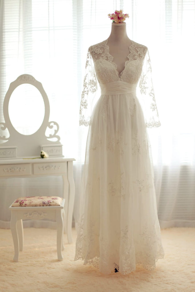 empire waist long sleeve wedding dress