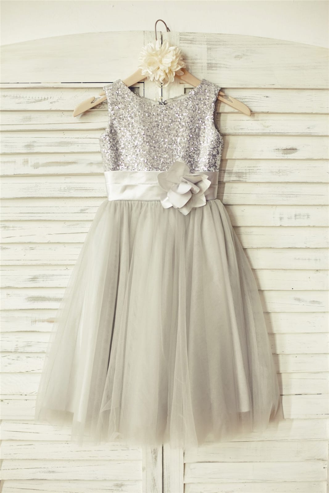 silver grey flower girl dresses