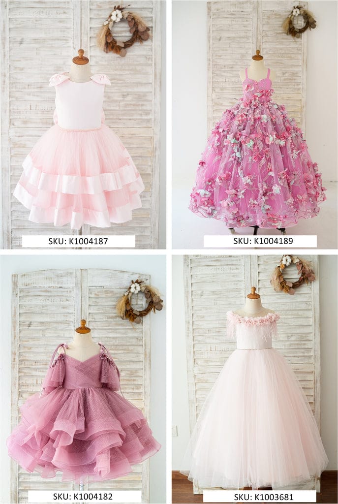 pink wholesale flower girl dresses