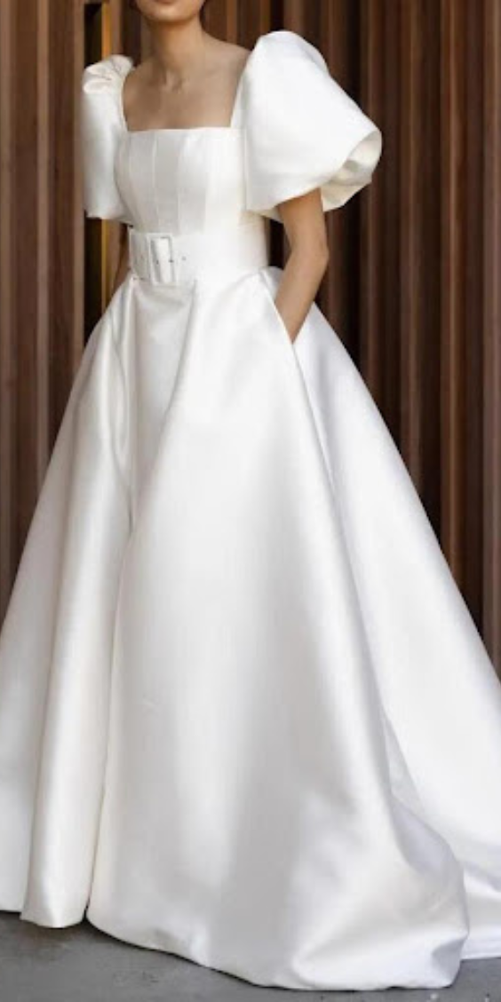 White wedding gown with puffy sleeves