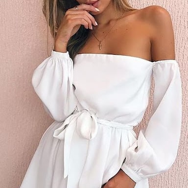 Off-shoulder white flowy dress