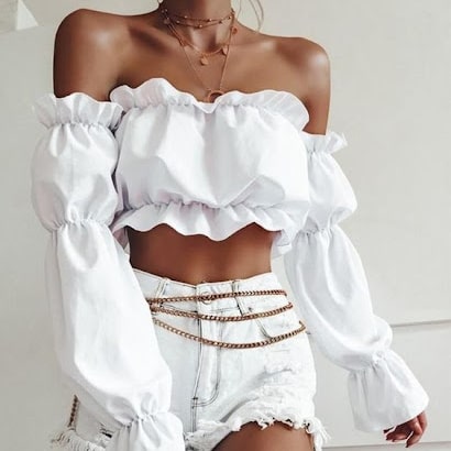 Off-shoulder white puffy top
