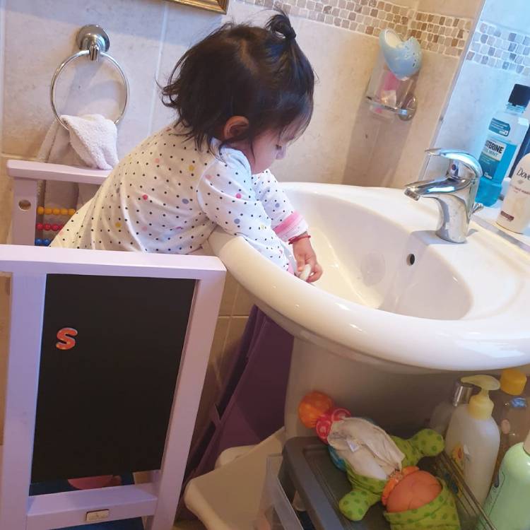 The learning tower can also be used in the bathroom