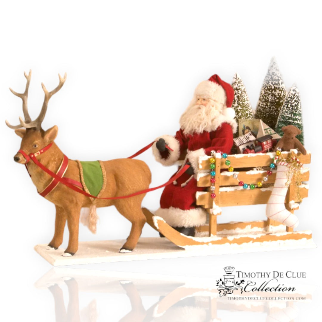 Trio Reindeer Pulling Sleigh Santa Paper Mache