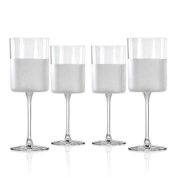 UNICEF Market  Set of 4 Frosted Wine Glasses Handblown from Recycled Glass  - Frosted White