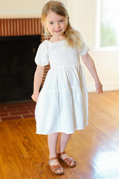 MINI BABES Enchanting Smocked Bubble Sleeve Dress, Ivory