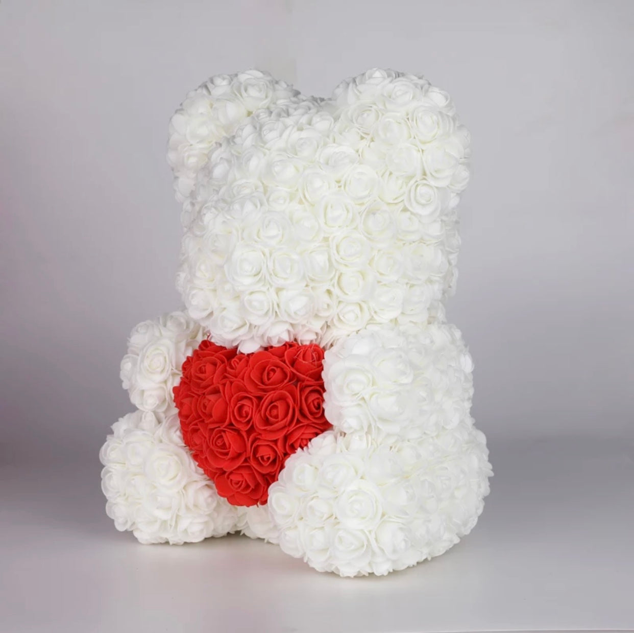 white rose bear with red heart