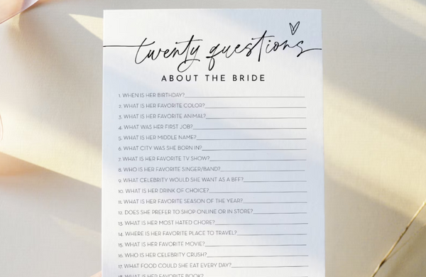 20 Questions Bridal Shower Game