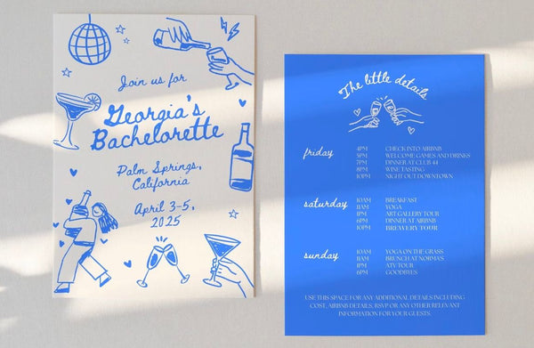 Hand-Drawn Blue Bachelorette Invitations