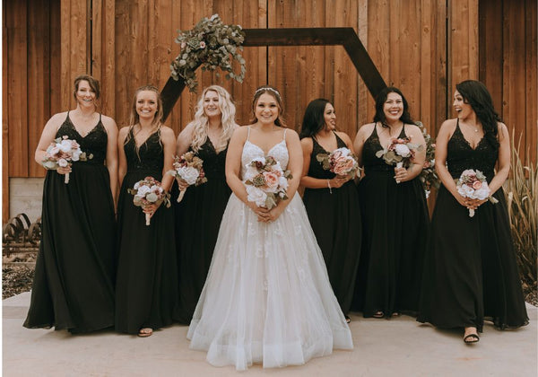 Bridesmaids wearing Black Bridesmaid Dresses