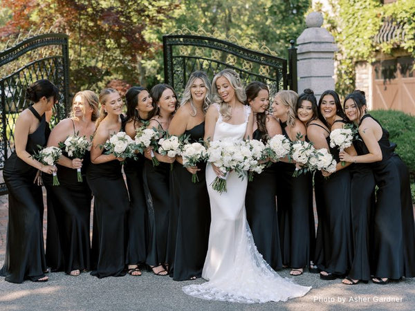 Bridesmaids wearing Black Bridesmaid Dresses