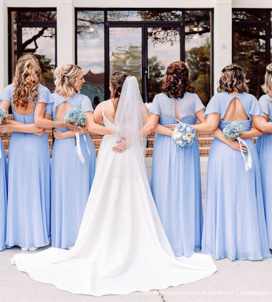 Blue Flutter Sleeve Bridesmaid Dresses