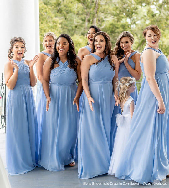 Blue Criss Cross Bridesmaid Dress