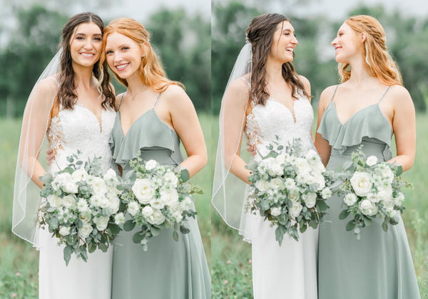 Bridesmaid and Bride Posing wearing Kennedy Blue