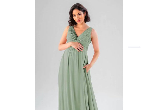 V Neck Sage Green Maternity Bridesmaid Dress