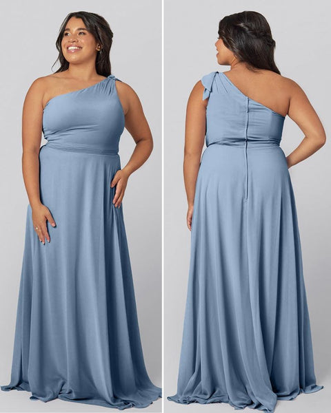 One Shoulder Dusty Blue Bridesmaid Dress