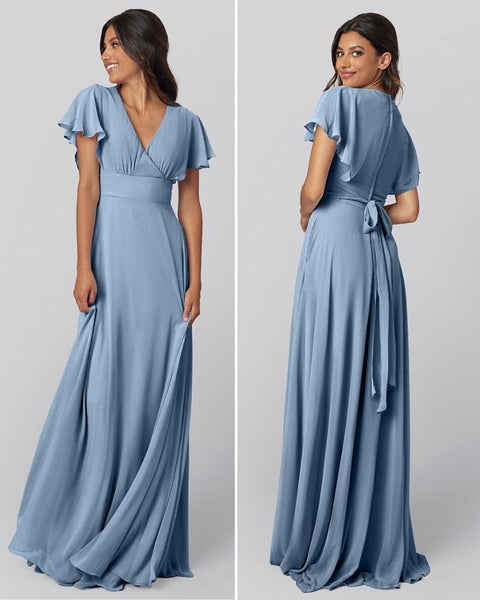 Dusty Blue Bridesmaid Dress With Sleeves