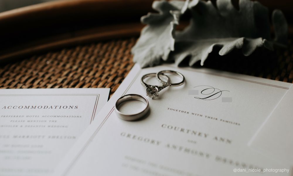 Wedding Rings on top of Wedding Stationery