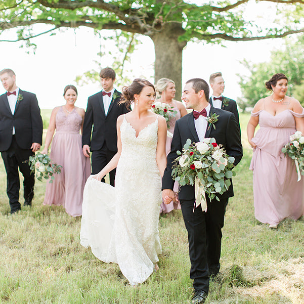 rose gold and wine bridesmaid dresses