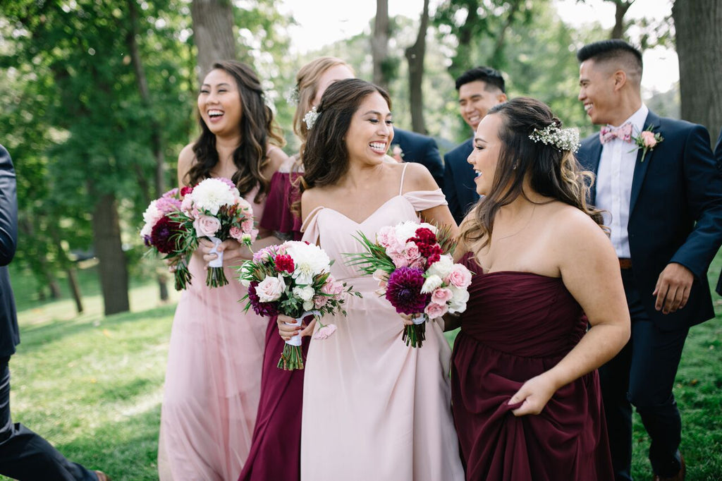 Meg's 'maids rocking Kennedy Blue bridesmaid dresses