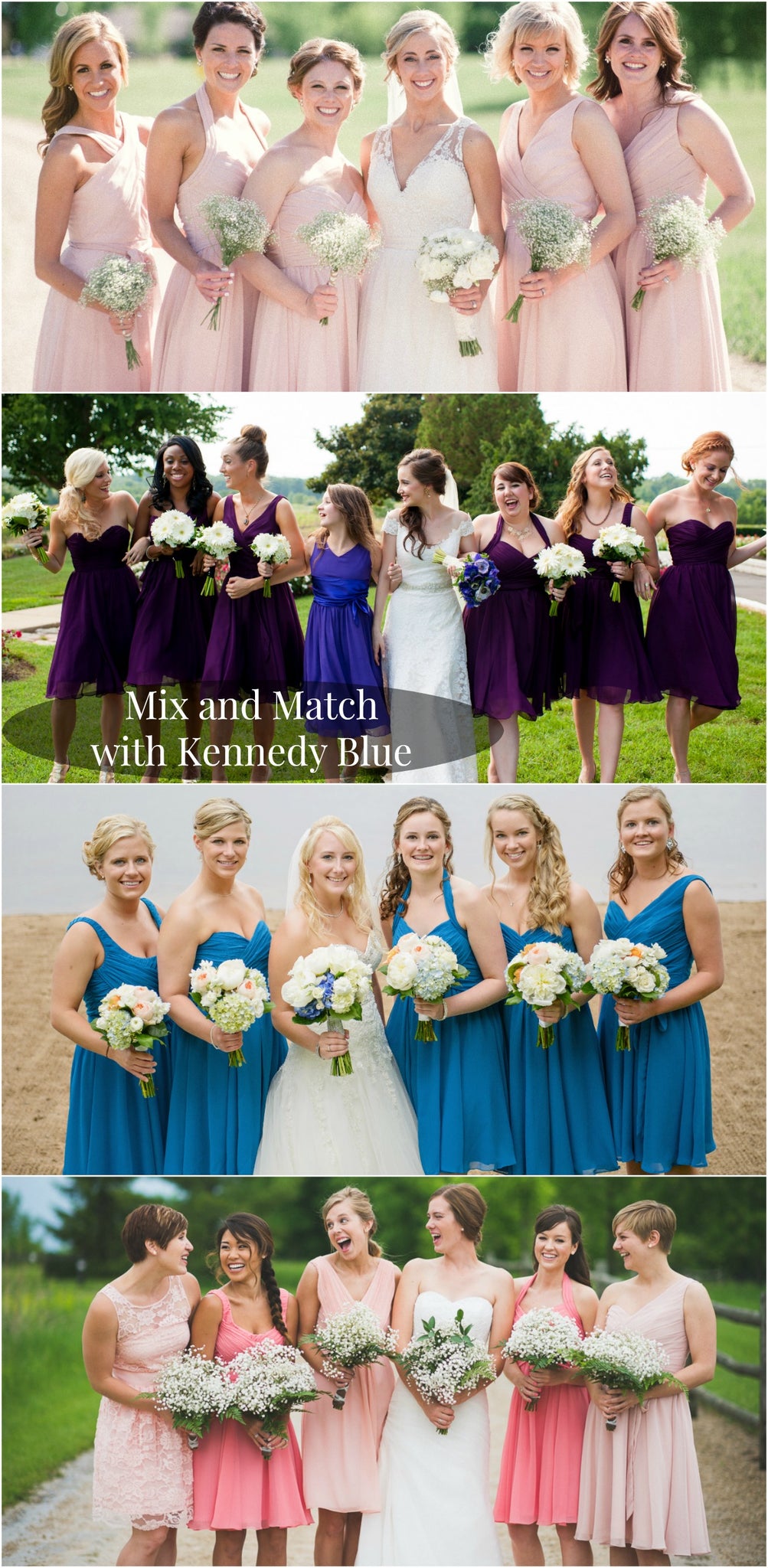 mix and match blue bridesmaid dresses