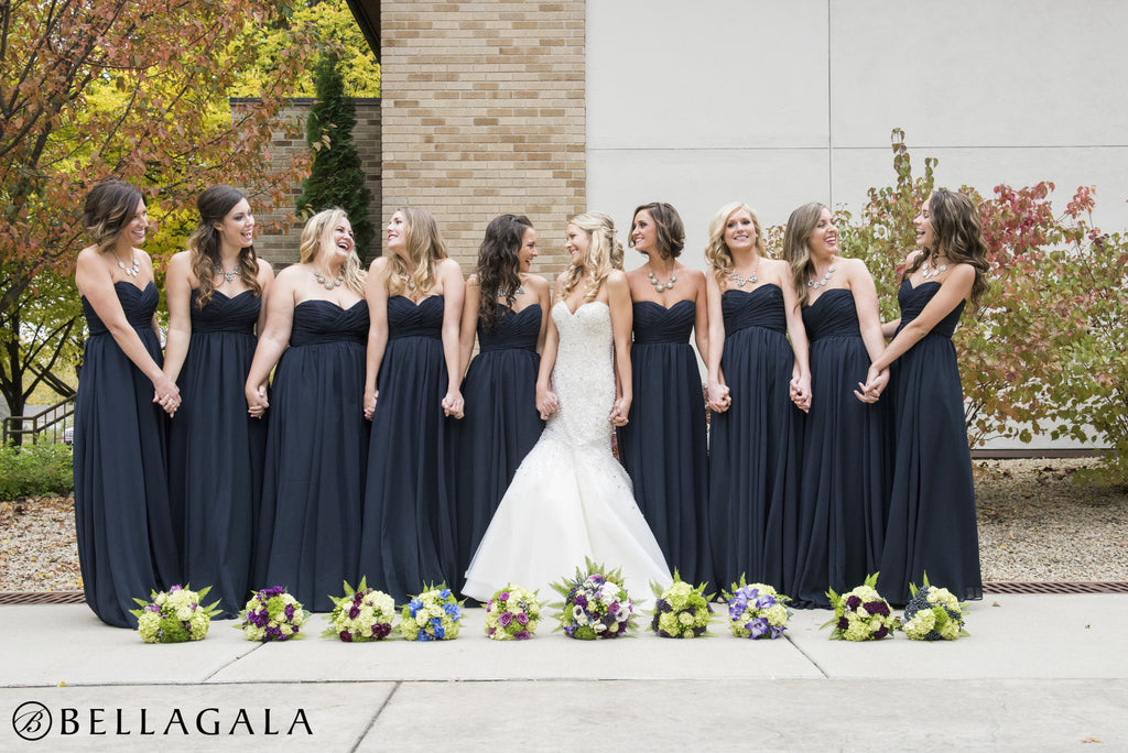 navy blue and white bridesmaid dresses