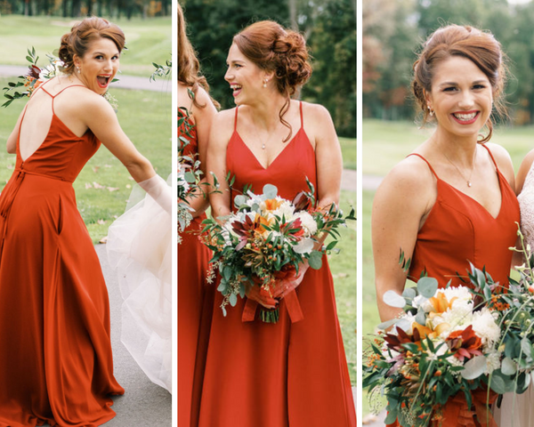 Open Back Rust Bridesmaid Dress