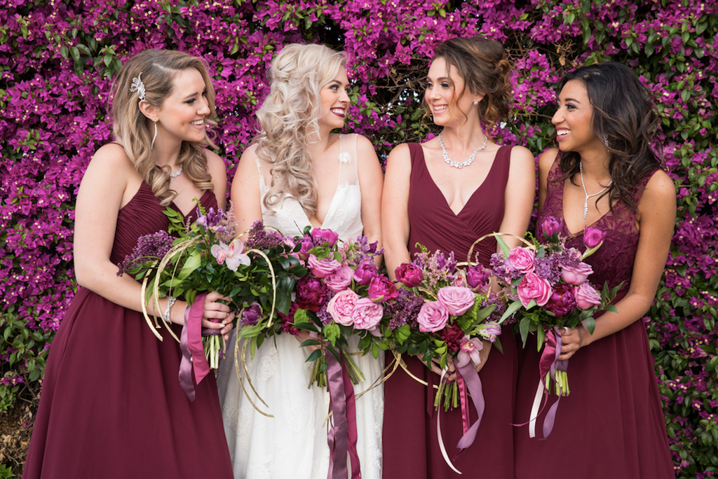 pink and Burgundy bridesmaids, Kennedy Blue