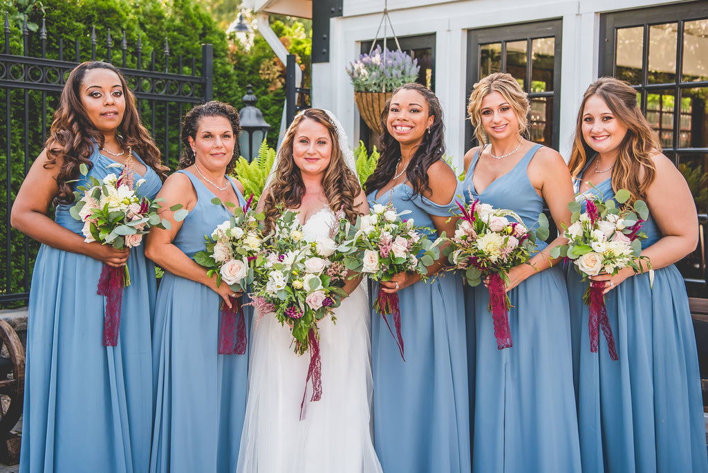 dusty slate blue bridesmaid dresses