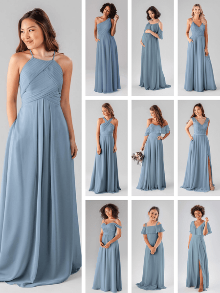 blue and gray bridesmaid dresses