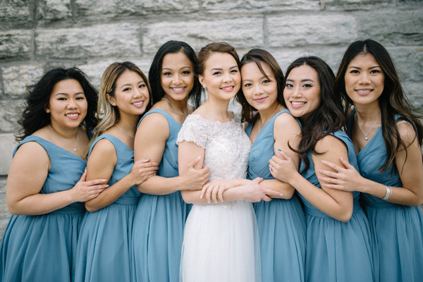 dusty slate blue bridesmaid dresses