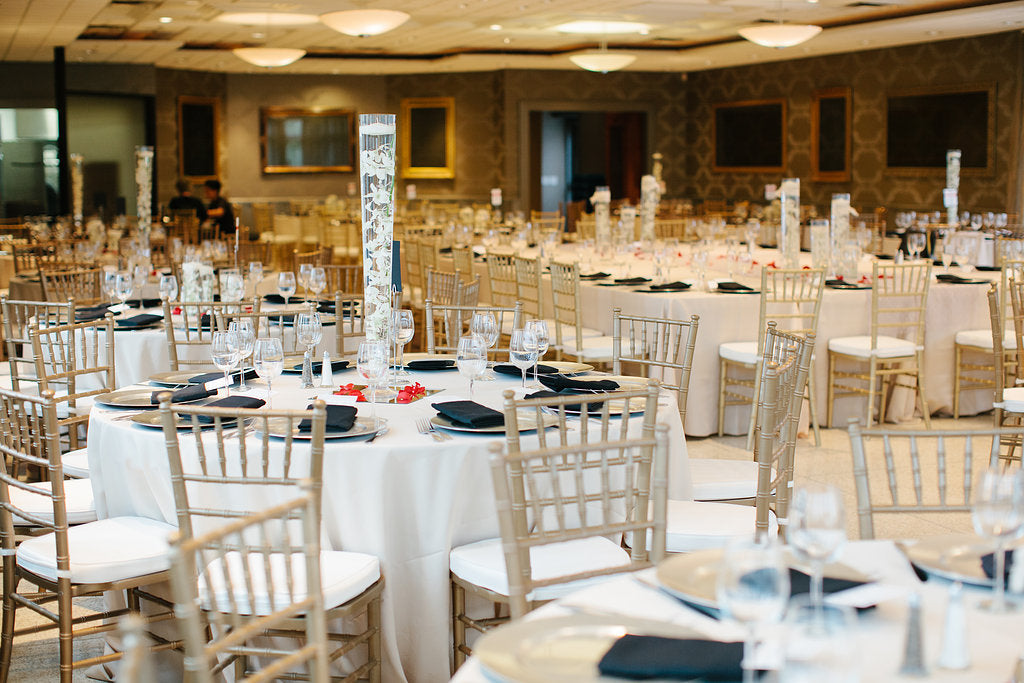 Glamorous table displays for the wedding reception at the Van Dusen Mansion. | A Timeless and Traditional Mansion Wedding