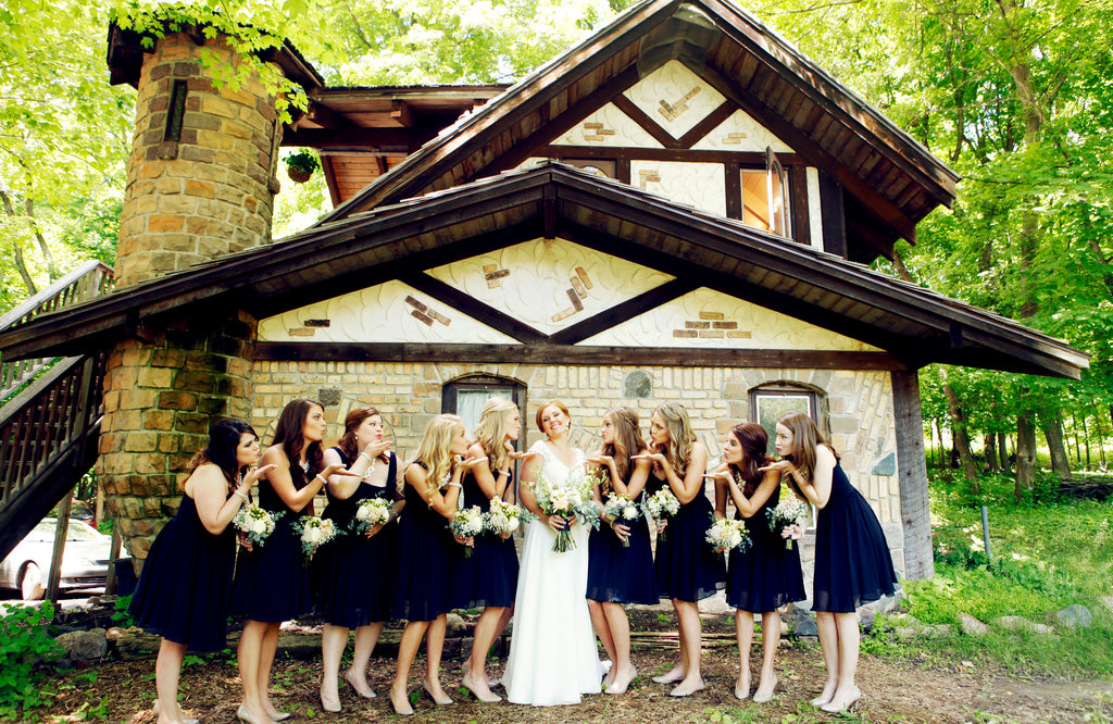navy blue and grey bridesmaid dresses