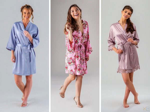 Kennedy Blue models wearing three Kennedy Blue robe styles in floral and lace and satin.