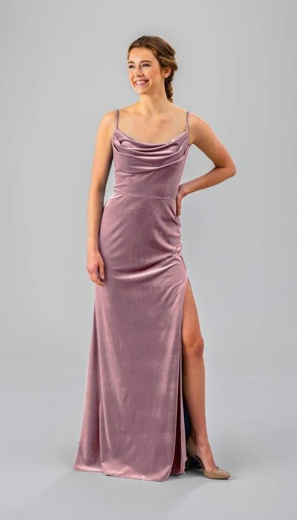 Cowl-neck Cap Sleeve Velvet Maxi Bridesmaid Dress With Pockets In