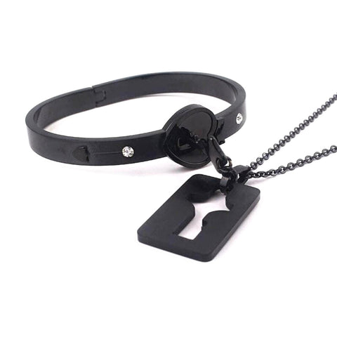 heart lock bracelet and key necklace jewelry set