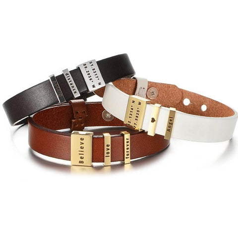 forever bracelets - engraved leather bracelets - OurCoordinates