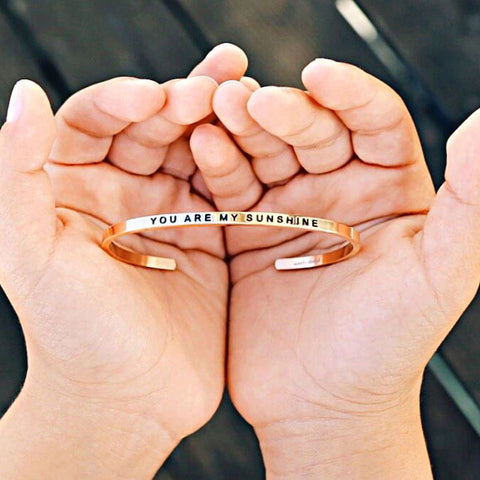 engraved cuff bracelet with the words "you are my sunshine" - OurCoordinates