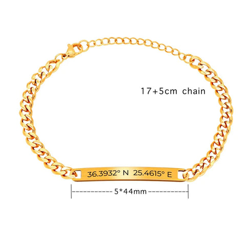 Personalized Chain Link Coordinates Bracelet, Gold