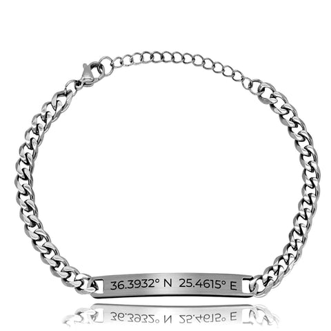 Personalized Chain Link Coordinates Bracelet, Silver