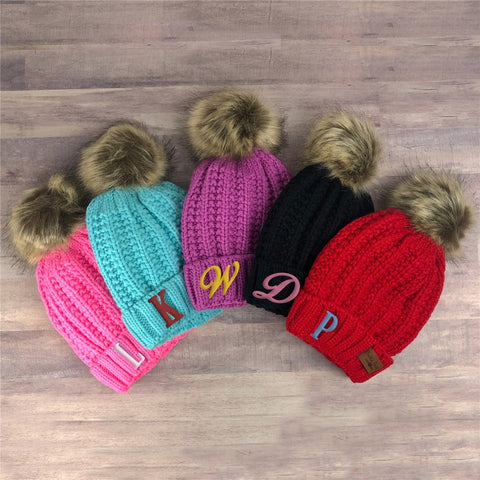 monogrammed cable knit winter hat for kids