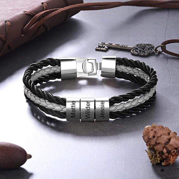 Handmade Men's Leather Bracelet | PlayHardLookDope Silver