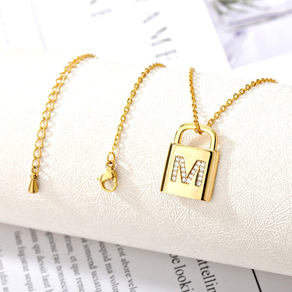 18K Initial Padlock Necklace Custom Initial Personalized Lock Necklace